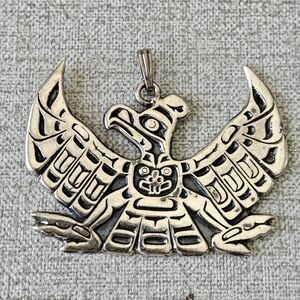 Sterling Silver Native American Hopi Thunderbird Pendant Necklace